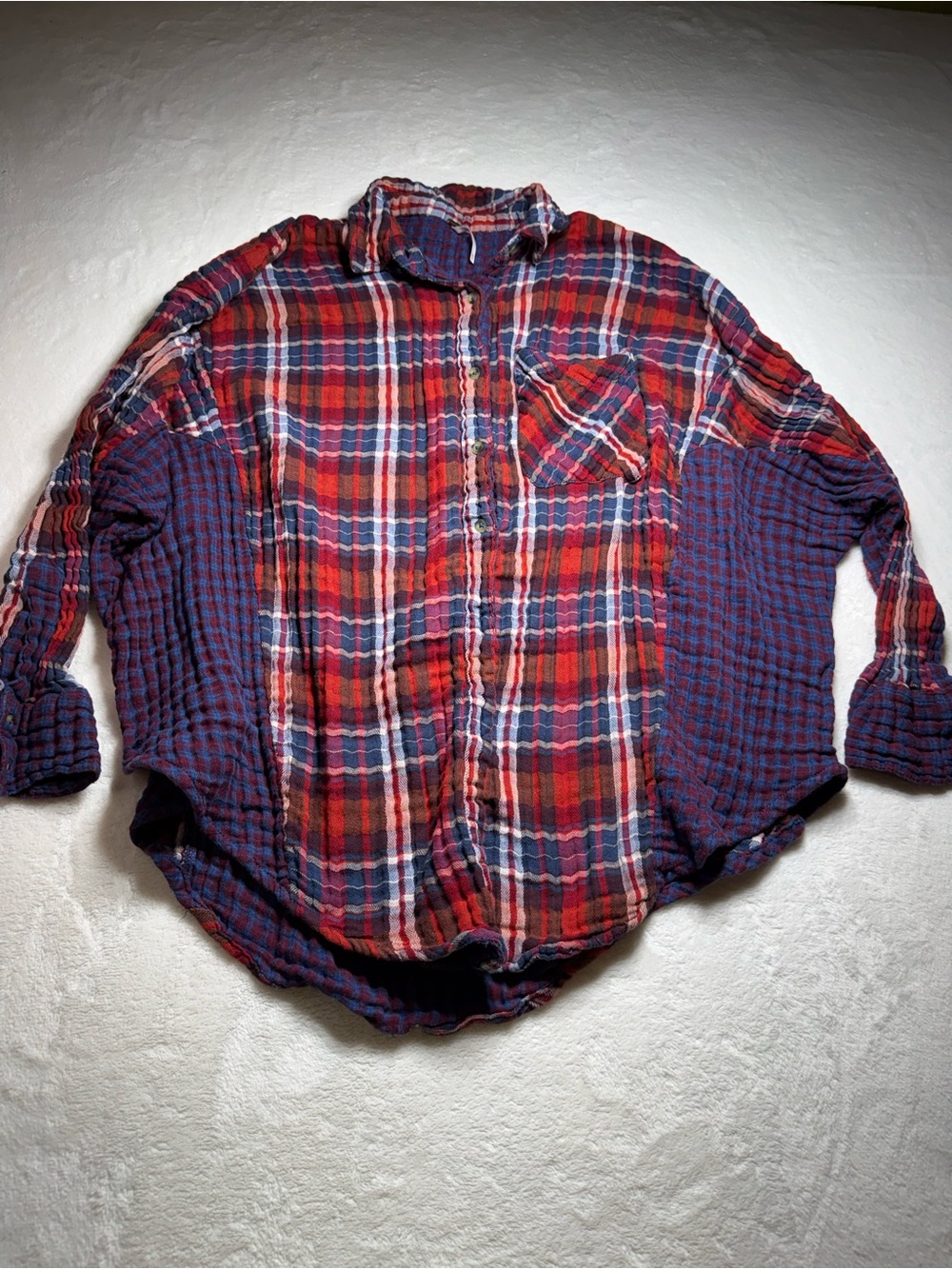 Free People Flannel Multi-Pattern Button Down Shirt XS